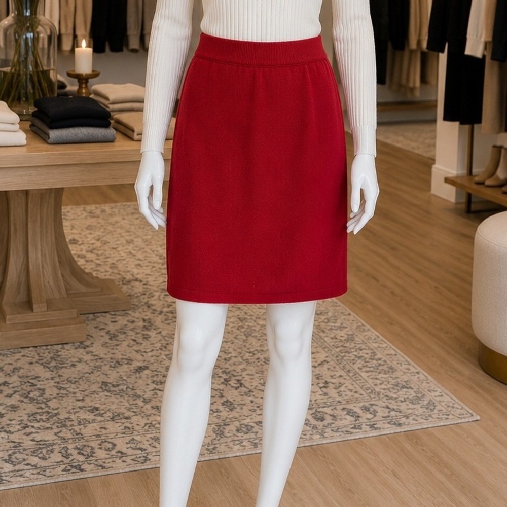 Rodier Womens Skirt Red Wool Blend Knit Faux Wrap Pencil Made in France